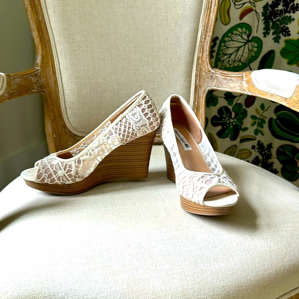 American Eagle lace wedge heels.